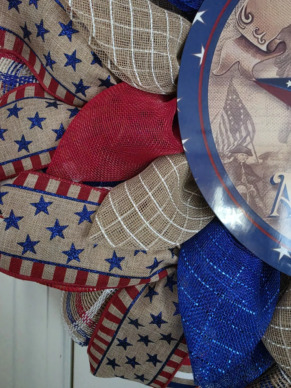Patriotic Red, Blue & Tan 'God Bless America' Holiday Wreath